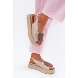 Zazoo 1786 Sandali in pelle femminile sulla piattaforma con decorazione di beige perlati