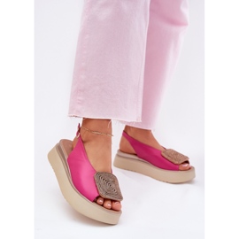 Zazoo 1786 Sandali in pelle femminile sulla piattaforma con un ornamento di fucsia rosa