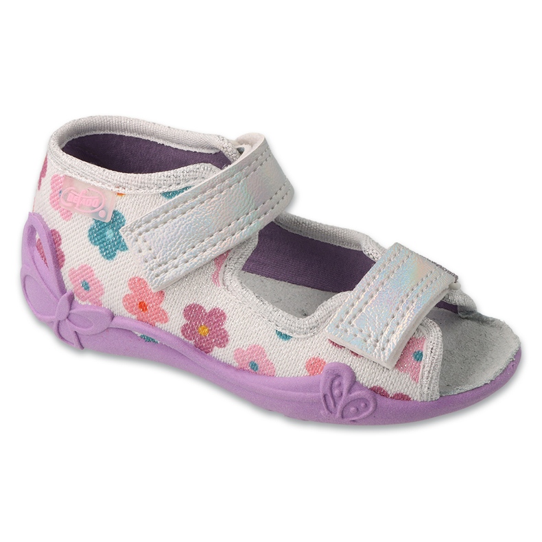 Slifori per bambini di Befado 342P068 con fiori colorati grigio