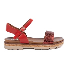 Shelvt Sandali da donna rossa con una cintura di serpente rosso