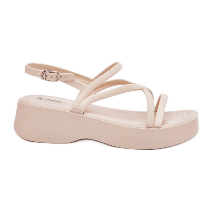 Sandali femminili sulla piattaforma con strisce di cuscinetti leggeri beige