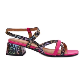 Sandali in pelle femminile sul palo con Maciejka Stripes 06959-39 Fucsia rosa
