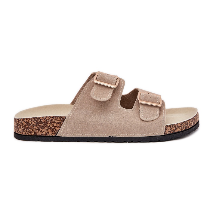 Boto Pantofole da donna con morsetti dorati e cuciture beige lune