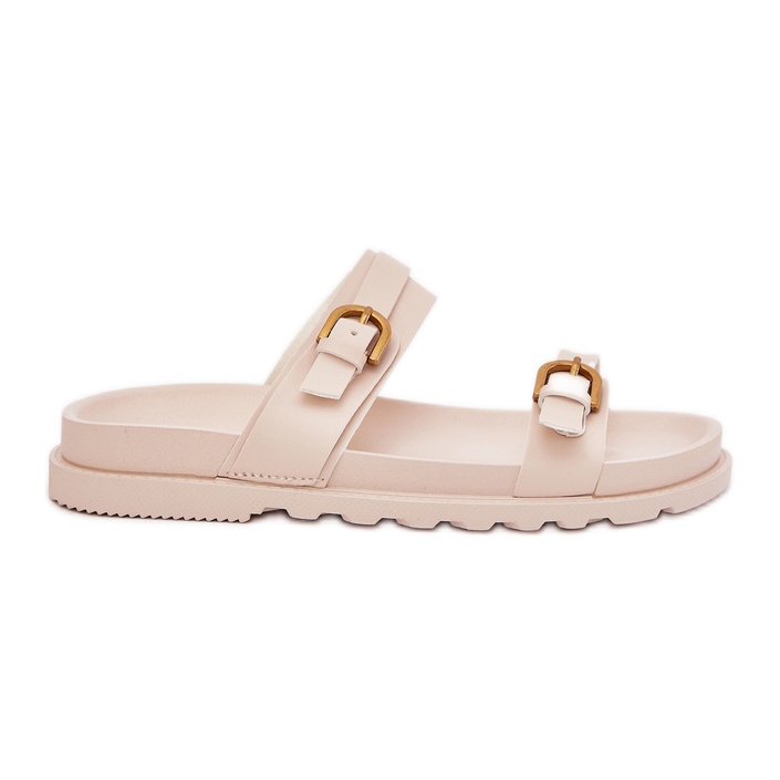 Boto Infradito da donna con strisce e morsetti dorati Beige Selana