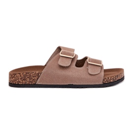 Boto Infradito da donna con morsetti dorati e cuciture khaki lune beige