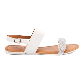 Shelvt Sandali bianchi con cintura di broccato bianco