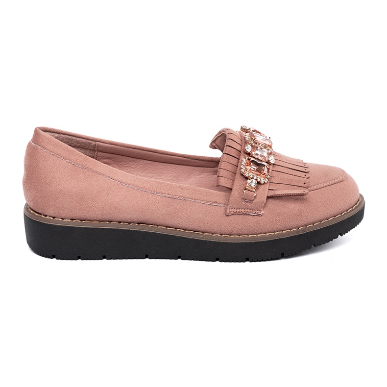 Seastar Mocassini in pelle scamosciata rosa con cristalli decorativi