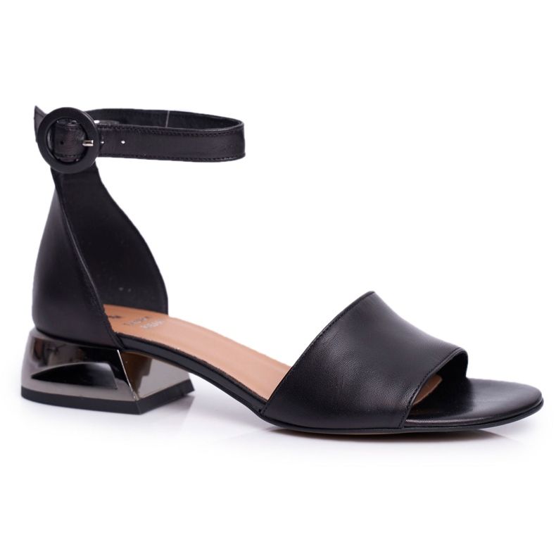 Sandali In Pelle Con Tacco Argento Laura Messi 2143 Nero