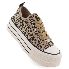 Sneaker basse su una piattaforma Leopard Beige News 9157