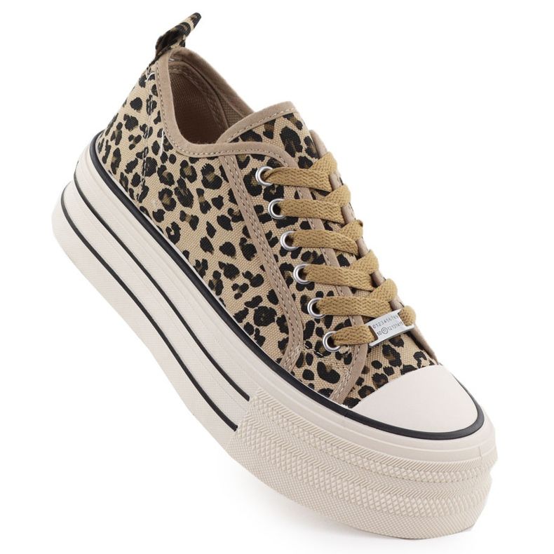 Sneaker basse su una piattaforma Leopard Beige News 9157