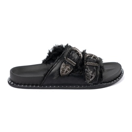 Shelvt Pantofole con pelliccia e fibbie nero