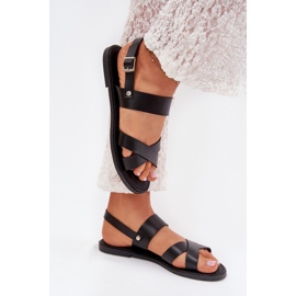Boto Sandali da donna piatta con eco in pelle nera Calira nero