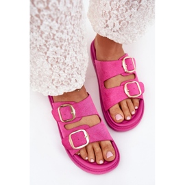 Boto Infradito da donna sulla piattaforma con fibbie dorate fucsia vena rosa