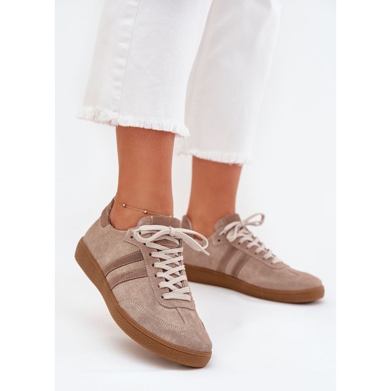 Zazoo N1068 Sneaker scure da donna in pelle scamosciata beige