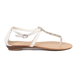 Shelvt Sandali piatti bianchi con zirconi bianco