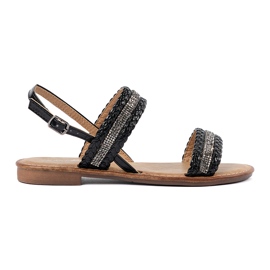 Shelvt Sandali piatti neri con decorazioni nero