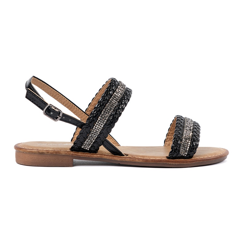 Shelvt Sandali piatti neri con decorazioni nero