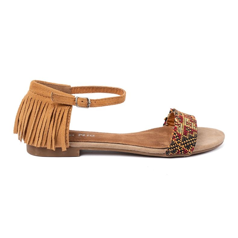 Shelvt Sandali marroni con frange e perle colorate marrone