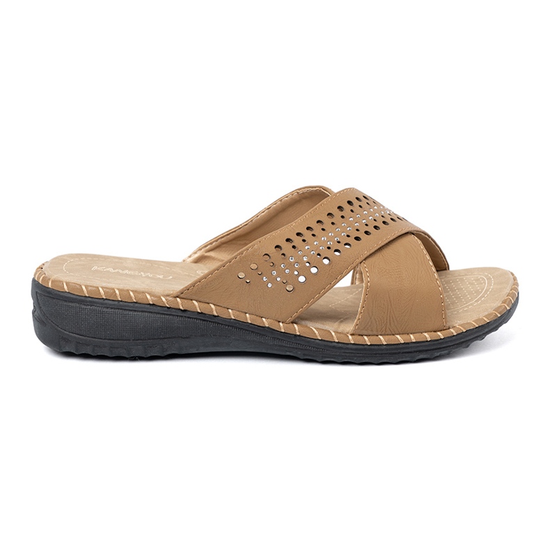 Shelvt Beige flip -flops con una finitura aperta