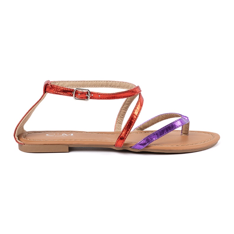 Shelvt Sandali piatti con strisce rosse viola