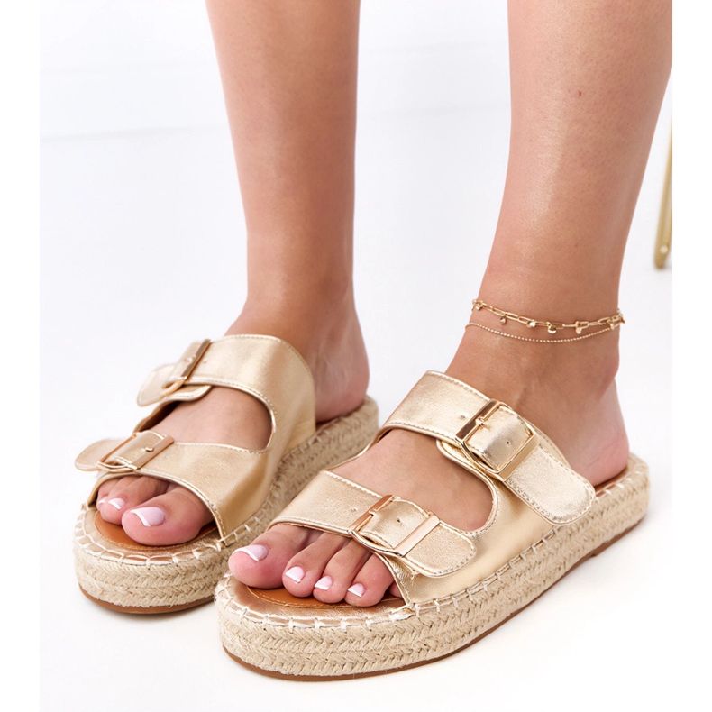 Slifori dorate Espadrilles con fibbie Kasina d'oro
