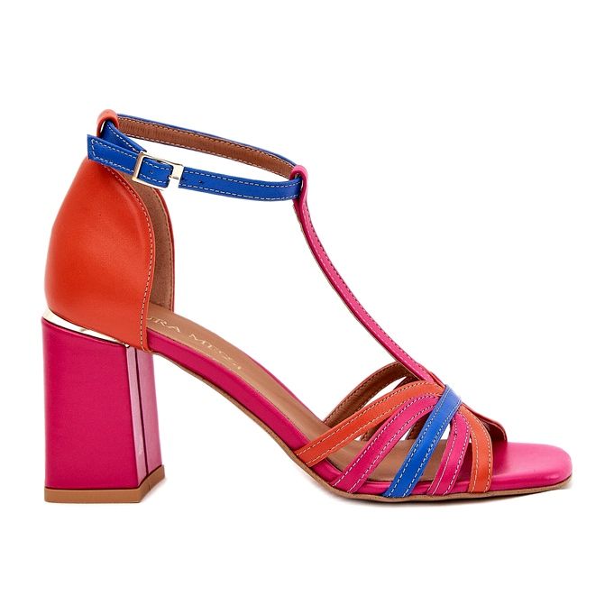 Sandali in pelle femminile sul post multicolore Laura Messi 2879 rosa