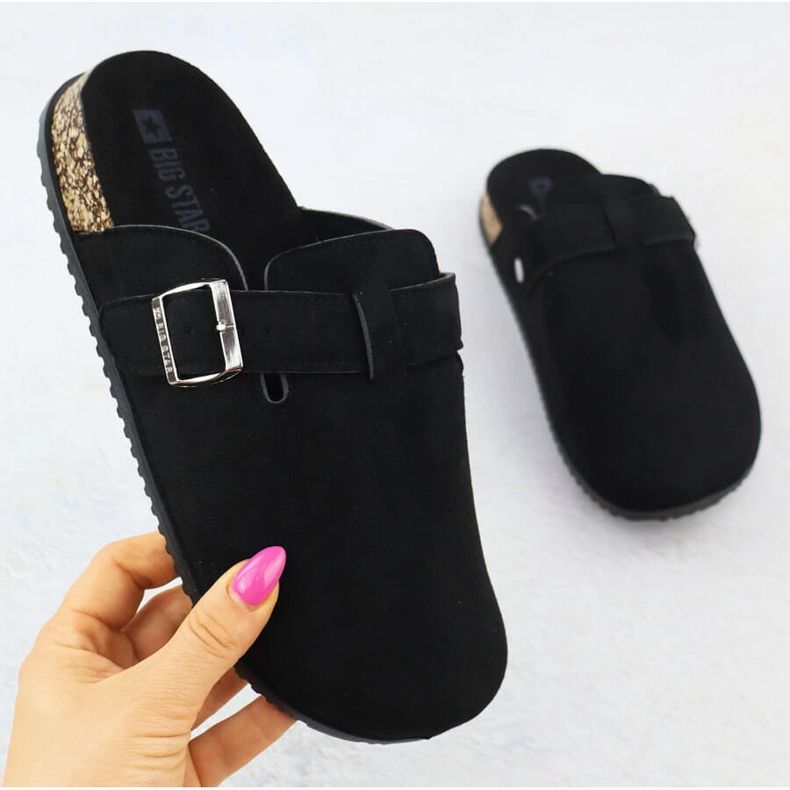 Pantofole da donna costruite -in in pelle scamosciata Black Big Star SS274736 nero