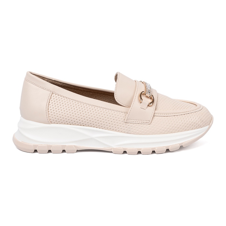 Shelvt Mocassini beige leggeri con un elemento dorato decorativo