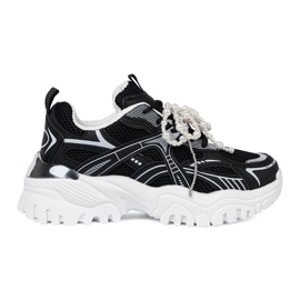 Shelvt Sneaker nere con un fiocco bianco e perline nero