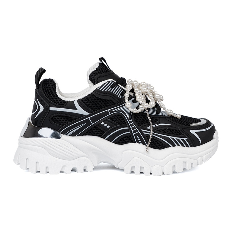 Shelvt Sneaker nere con un fiocco bianco e perline nero