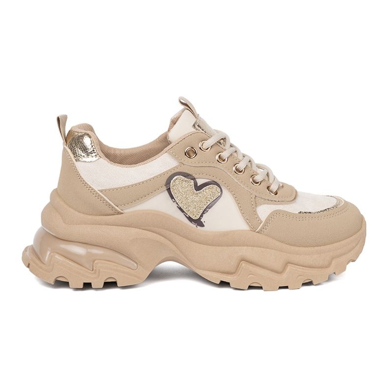 Shelvt Sneaker beige con un cuore dorato decorativo