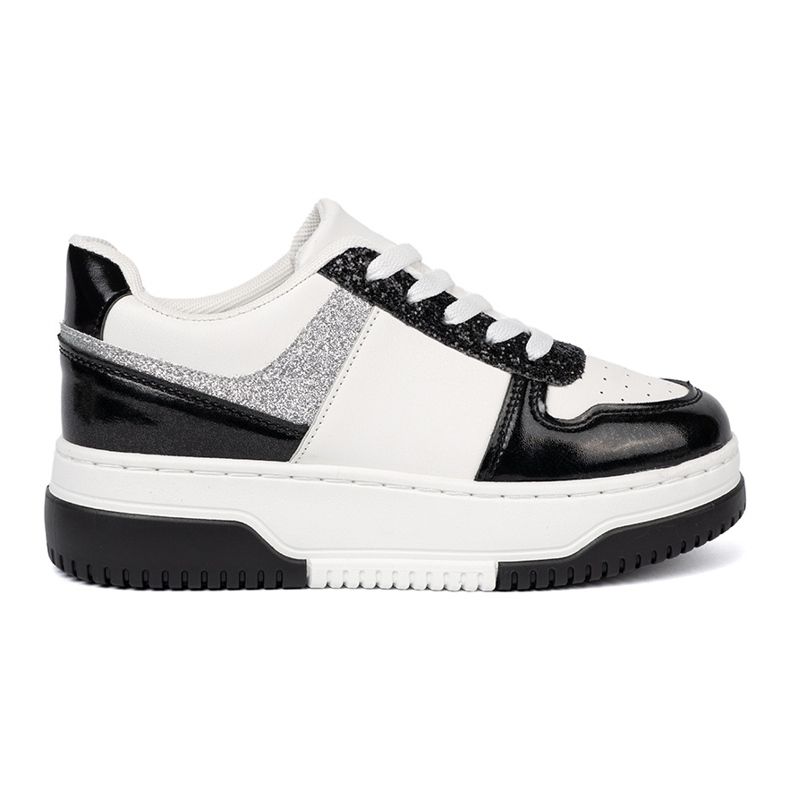 Shelvt Sneaker in bianco e nero con dettagli argento luccicanti