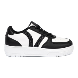 Shelvt Eleganti scarpe da ginnastica in bianco e nero con inserti glitter