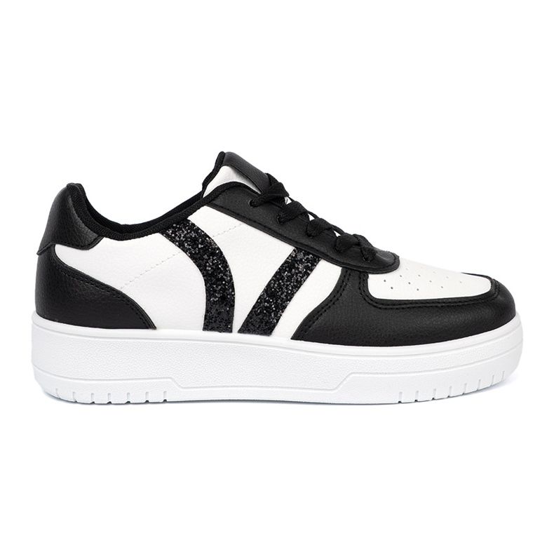 Shelvt Eleganti scarpe da ginnastica in bianco e nero con inserti glitter