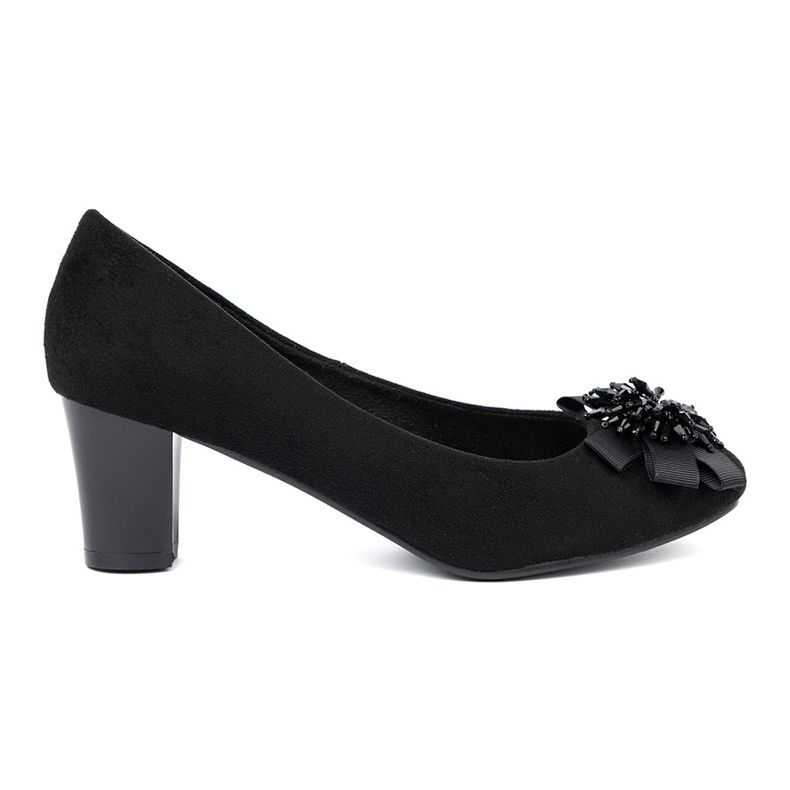 Goodin Pompe da donna nera con un fiore decorativo nero
