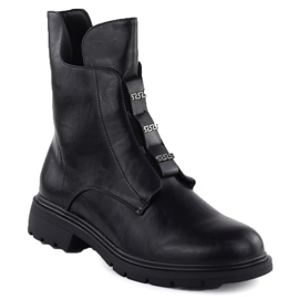 Stivali da donna con tacco piatto isolato Black Jezzi MR2501-4 nero