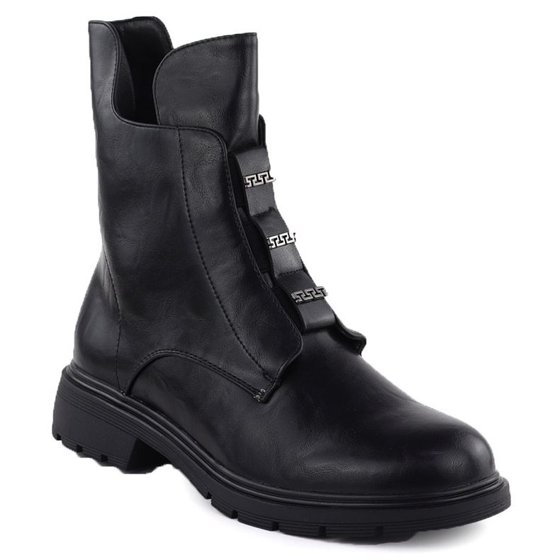 Stivali da donna con tacco piatto isolato Black Jezzi MR2501-4 nero