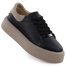 Scarpe sportive in pelle da donna sulla piattaforma Czarne Filippo DP6119 nero