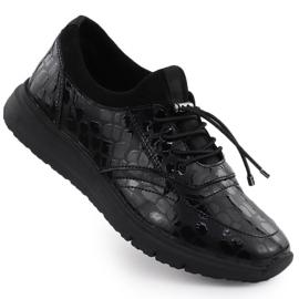 Scarpe in pelle da donna in pelle, Varnished Kroko Black Filippo DP7117 nero