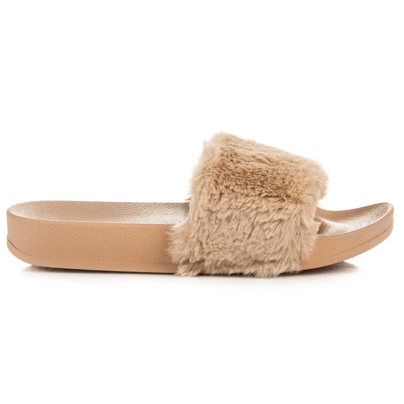 Via Giulia  Ciabatte beige con pelliccia