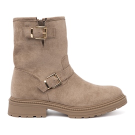 Shelvt Stivali in pelle scamosciata beige con fibbie decorative