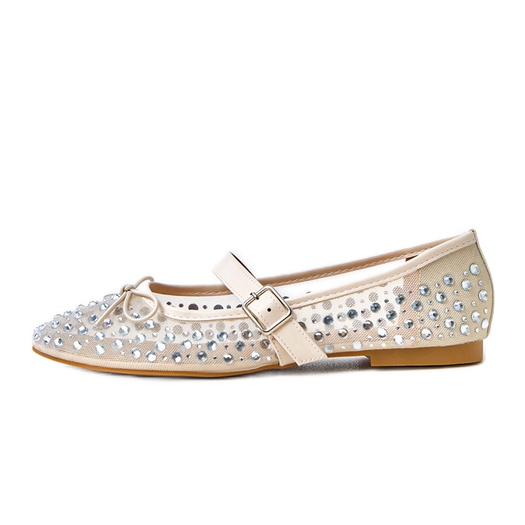 Ballerinas a maglie beige con cristalli elasidi