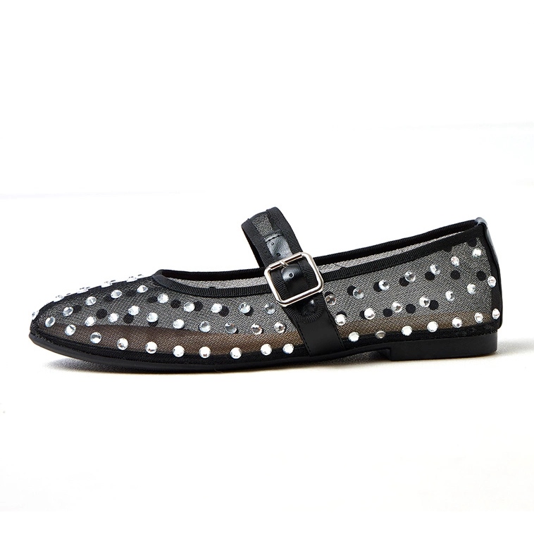 Ballerinas a maglie nere con cristalli Malmo nero