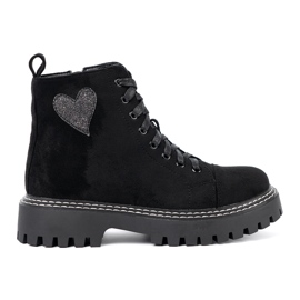 Shelvt Stivali in pizzo nero con un cuore lucido