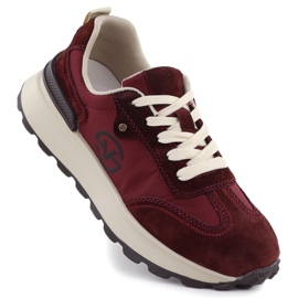Scarpe sportive in pelle femminile. Vinceza 41491 Borgogna rosso