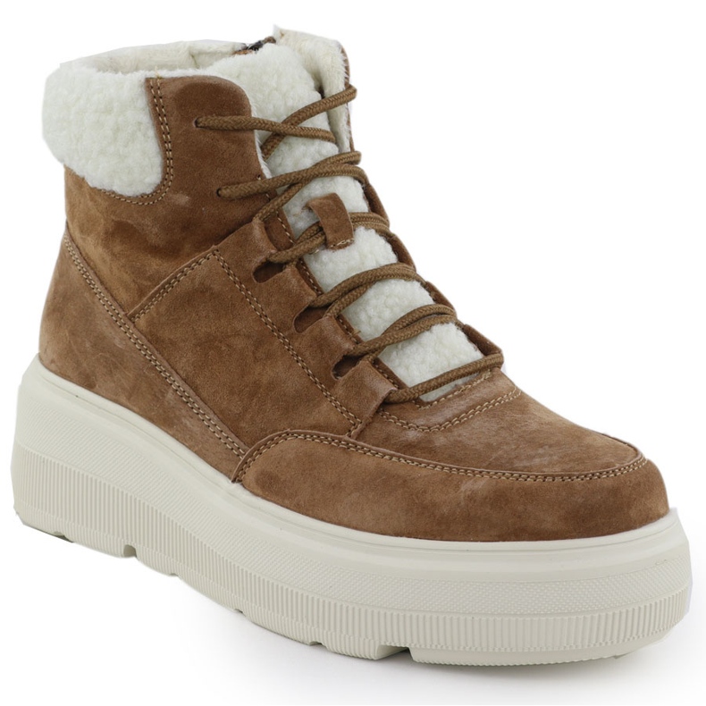 Stivali da donna in pelle sulla piattaforma Camel Vinceza 95354 marrone