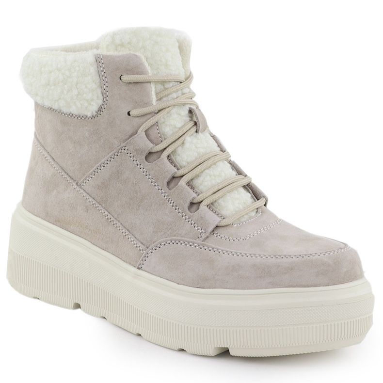 Stivali da donna in pelle sulla piattaforma Beige Vinceza 95354