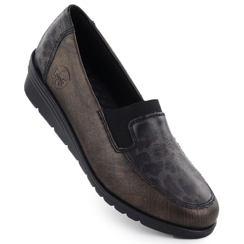 Scarpe in pelle da donna per zeppe marroni Rieker L5351-90