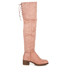 Ideal Shoes Stivali sopra il ginocchio con rilegatura rosa