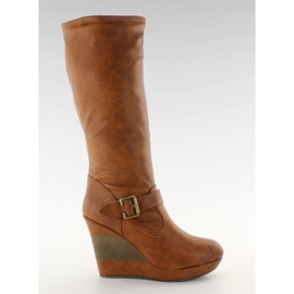 Scarpe con plateau tacco diviso 888-57 cammello marrone multicolore